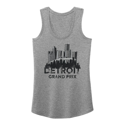 2023 Detroit Grand Prix Ladies Skyline Tank Top in grey, front view