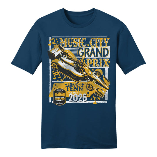2026 Borchetta Bourbon Music City Grand Prix presented by OnlyBulls Show Print T-Shirt in Blue - Front View
