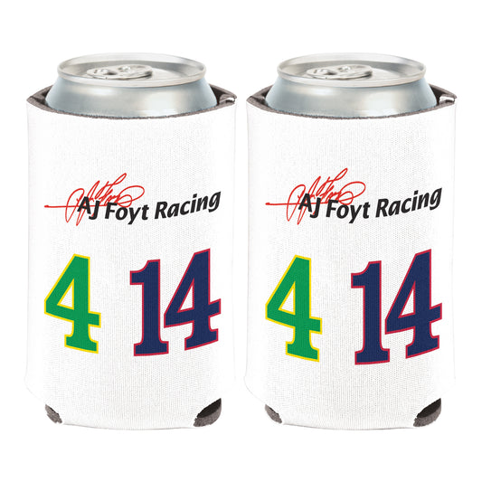 AJ Foyt Racing Can Cooler in White - Front View