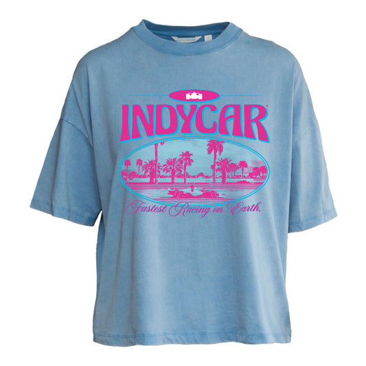 Ladies Groovy INDYCAR Boardwalk T-Shirt in Blue - Front View