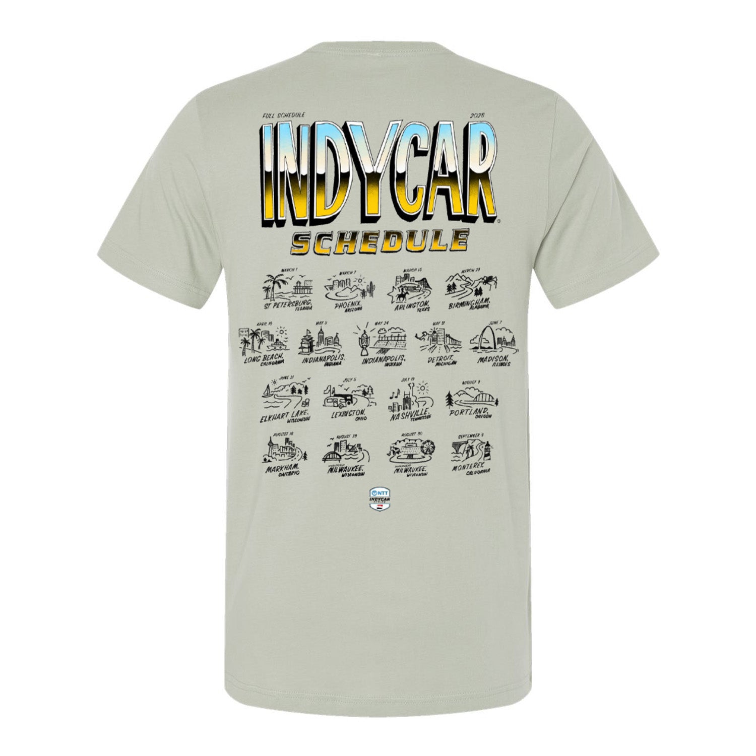 2026 NTT INDYCAR Series Schedule T-Shirt - Back View