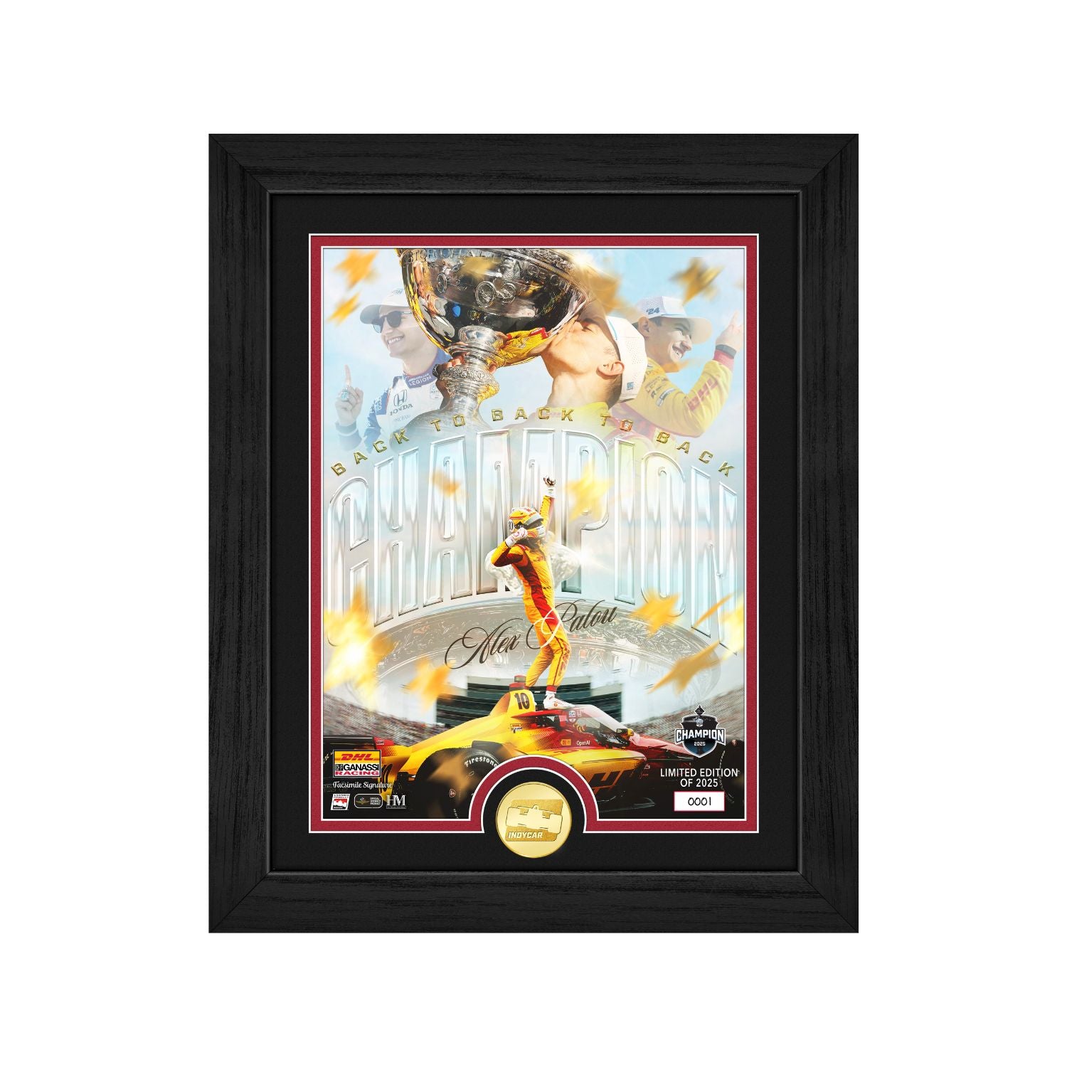 2025 NTT INDYCAR Champion Alex Palou Winner Frame Piece - Front View