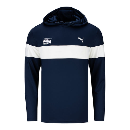 INDYCAR x PUMA Colorblock Hoodie in navy and white, front view