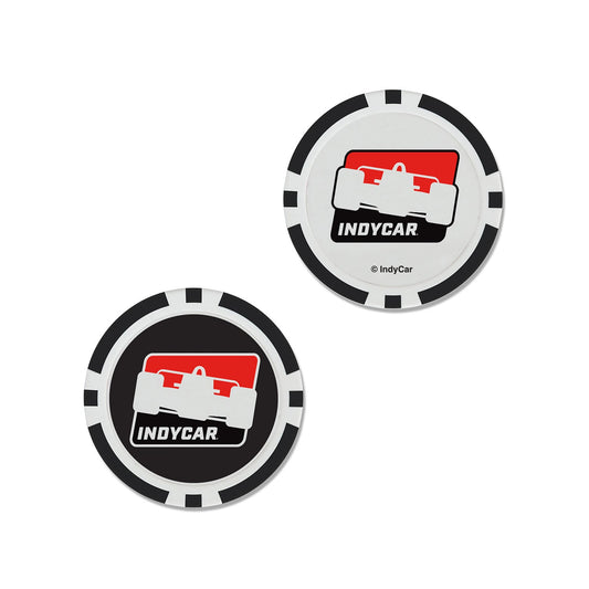 IndyCar 2 Sided Poker Chip Ball Marker in black, white and red - both front and back views
