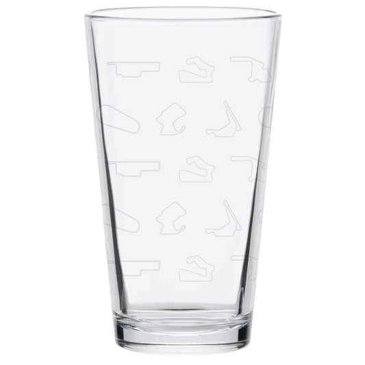 INDYCAR Track Outlines Pint Glass in clear, black and red - back view