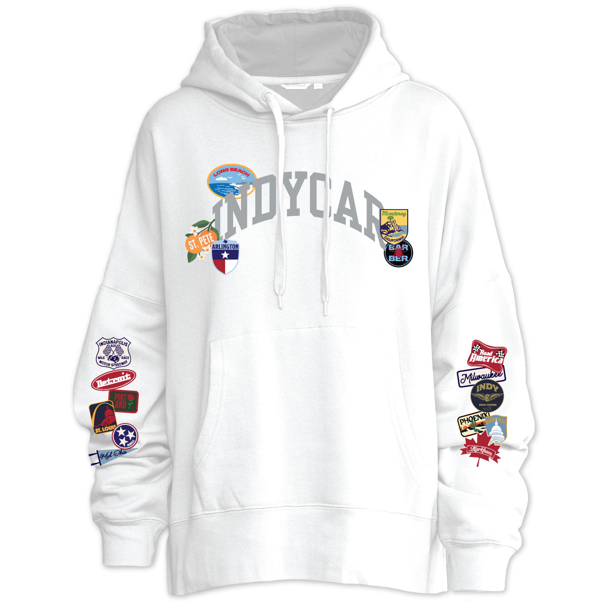Ladies INDYCAR Schedule Moonbeam Sweatshirt in White - Front View