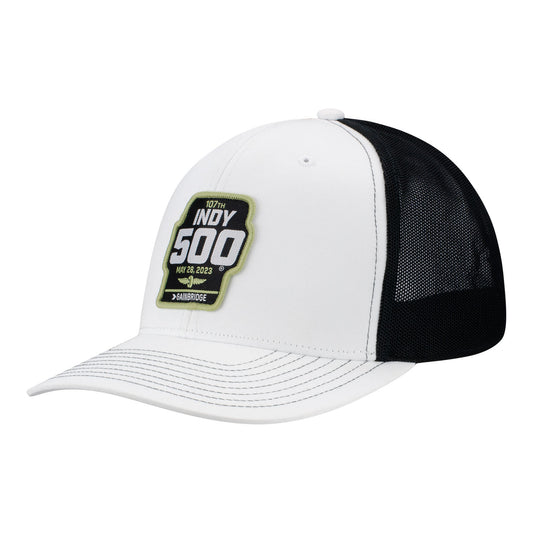 2023 Indianapolis 500 Mesh Hat in white and black, front view