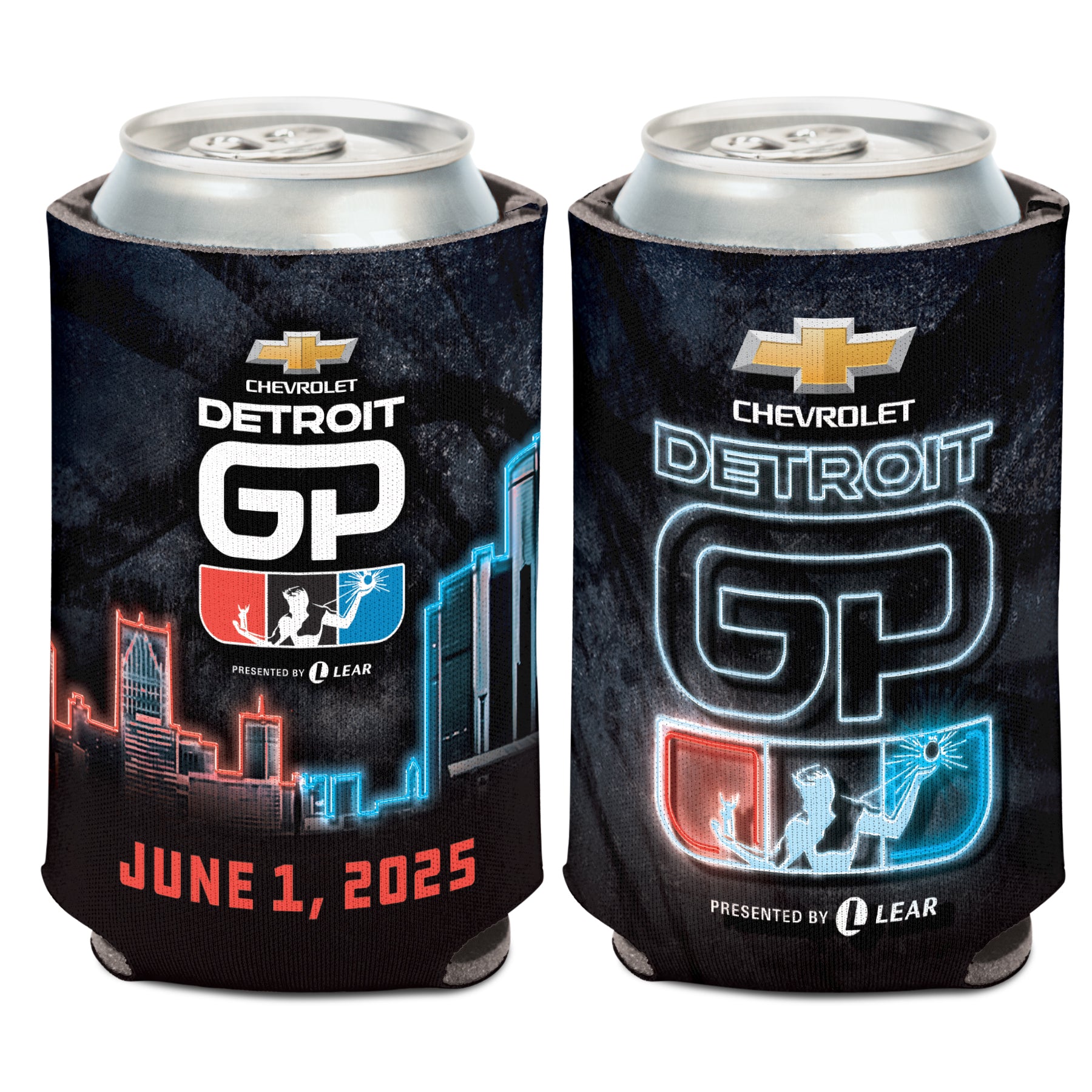 2025 Detroit Grand Prix Can Cooler 12oz - Front and Back View