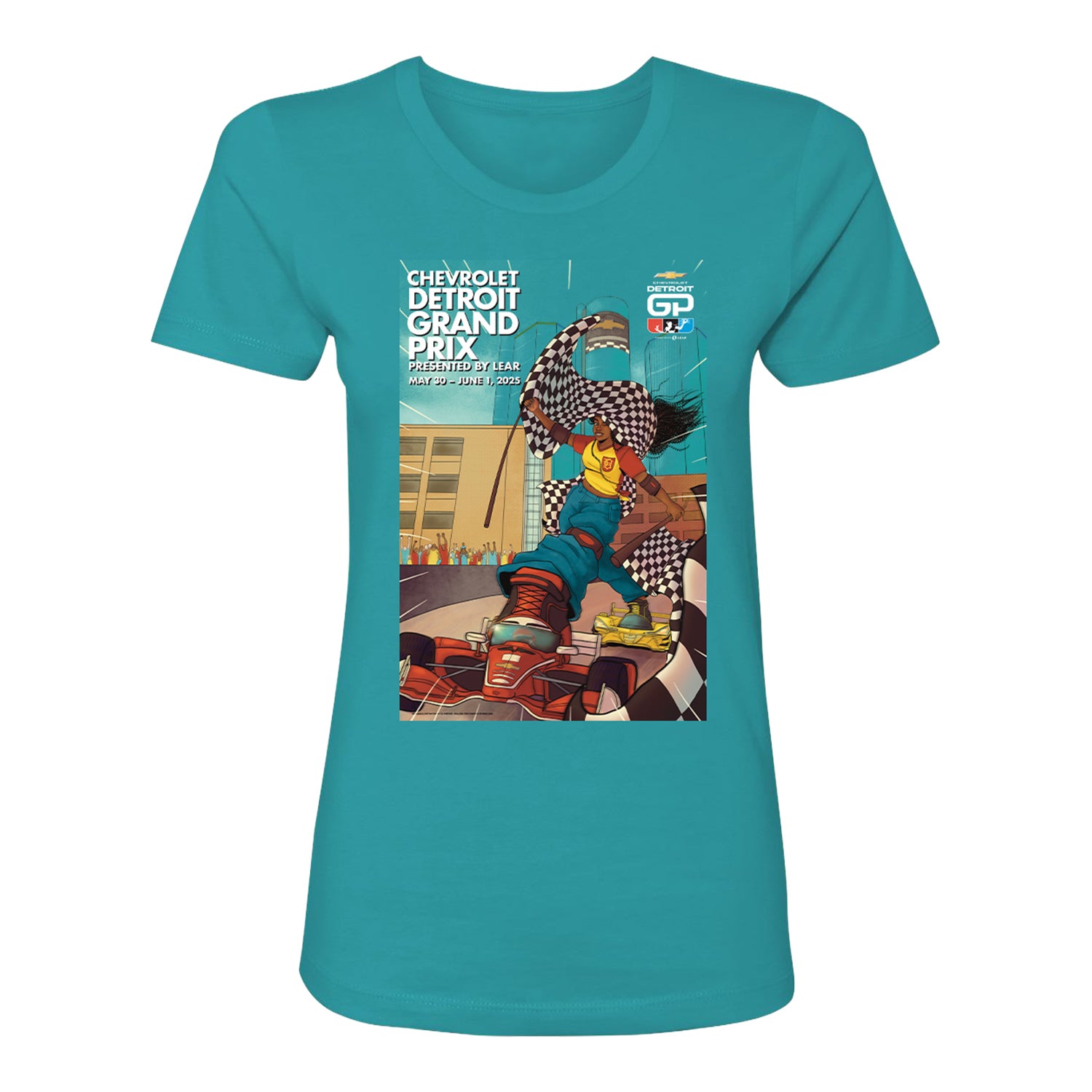 2025 Detroit Grand Prix Ladies Poster Shirt in Blue - Front View