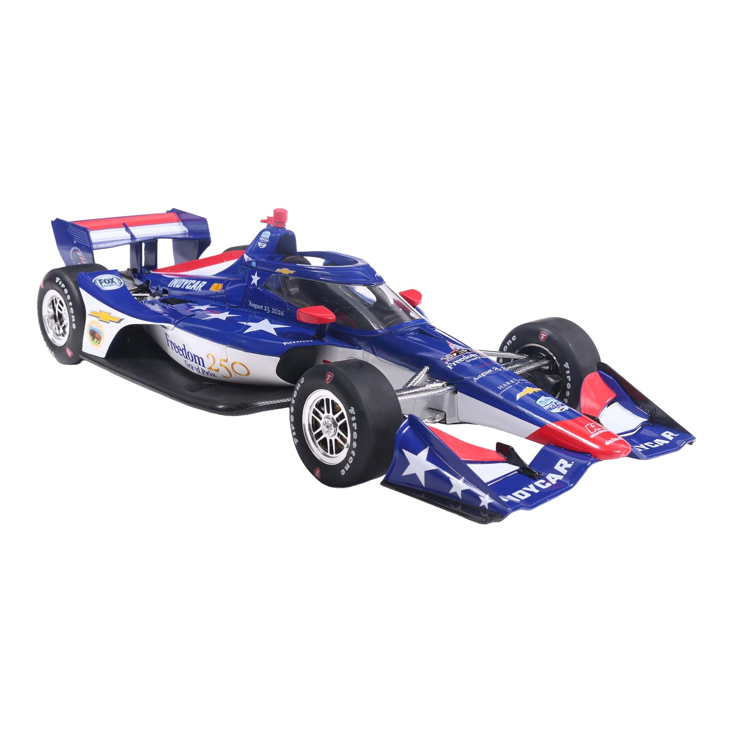 2026 Freedom 250 Grand Prix 1:18 Diecast In Blue, White & Red - Angled Right Side View