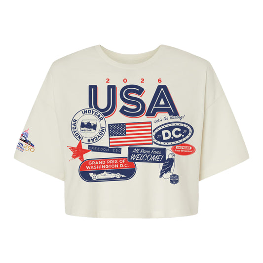 2026 Freedom 250 Grand Prix Ladies Crop Top in White - Front View