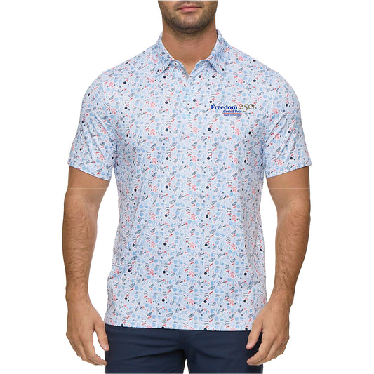 2026 Freedom 250 Grand Prix Flag & Anthem Summer BBQ Polo in White - Front view