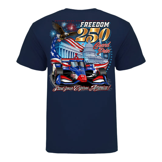 2026 Freedom 250 Grand Prix Graphic T-Shirt in Blue - Back View