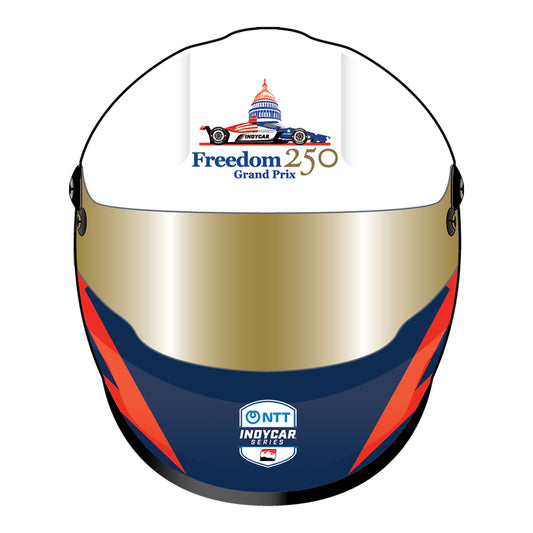 2026 Freedom 250 Grand Prix Mini Helmet In Blue, White, Red & Gold - Front View