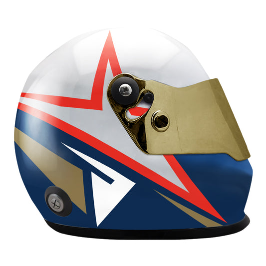 2026 Freedom 250 Grand Prix Mini Helmet In Blue, White, Red & Gold - Right Side View