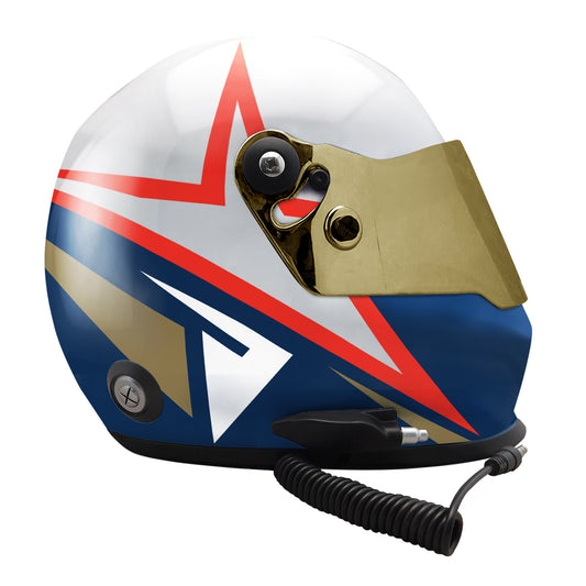2026 Freedom 250 Grand Prix Full-Size Helmet In Blue, White, Gold & Red - Right Side View