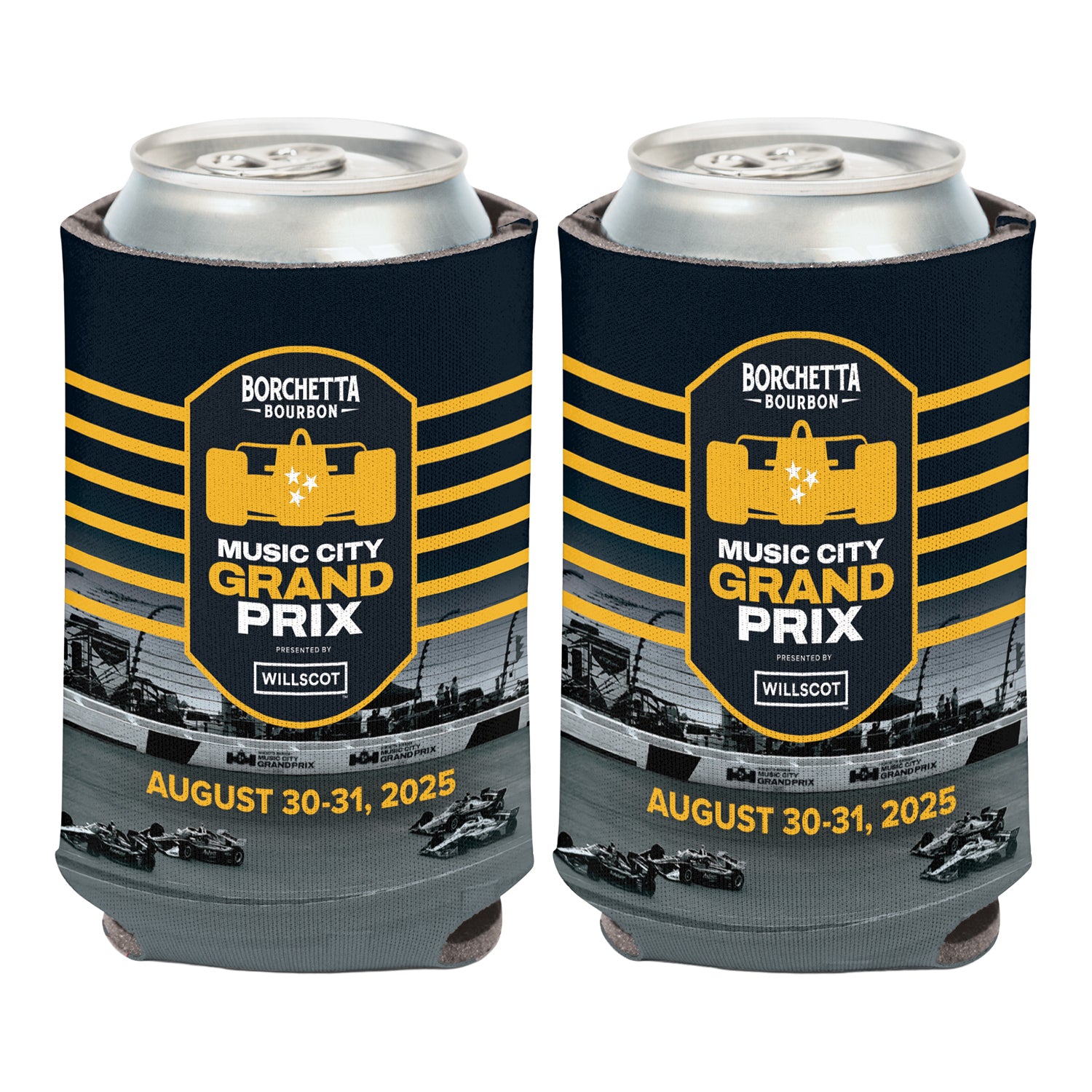 2025 Music City Grand Prix Nashville Can Cooler 12oz - Front and Back View