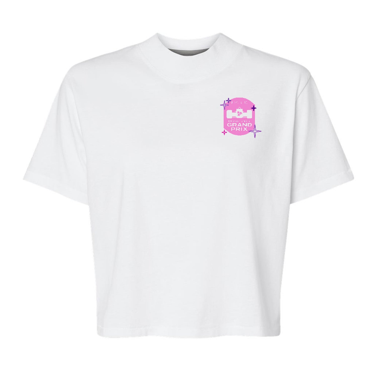 Ladies 2025 Borchetta Bourbon Music City Grand Prix Boxy Crop Top in White - Front View