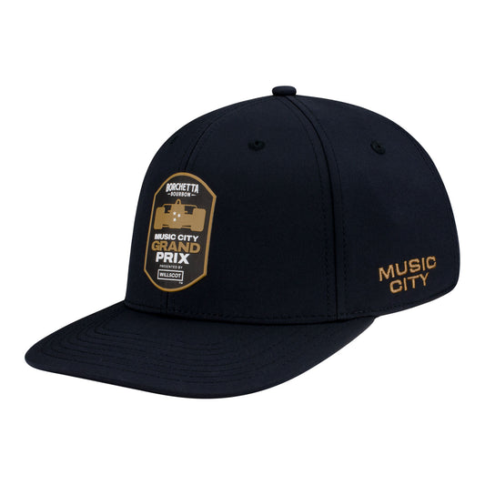 2025 Music City Grand Prix Nashville TPU Logo Hat in In Black - Font Left View