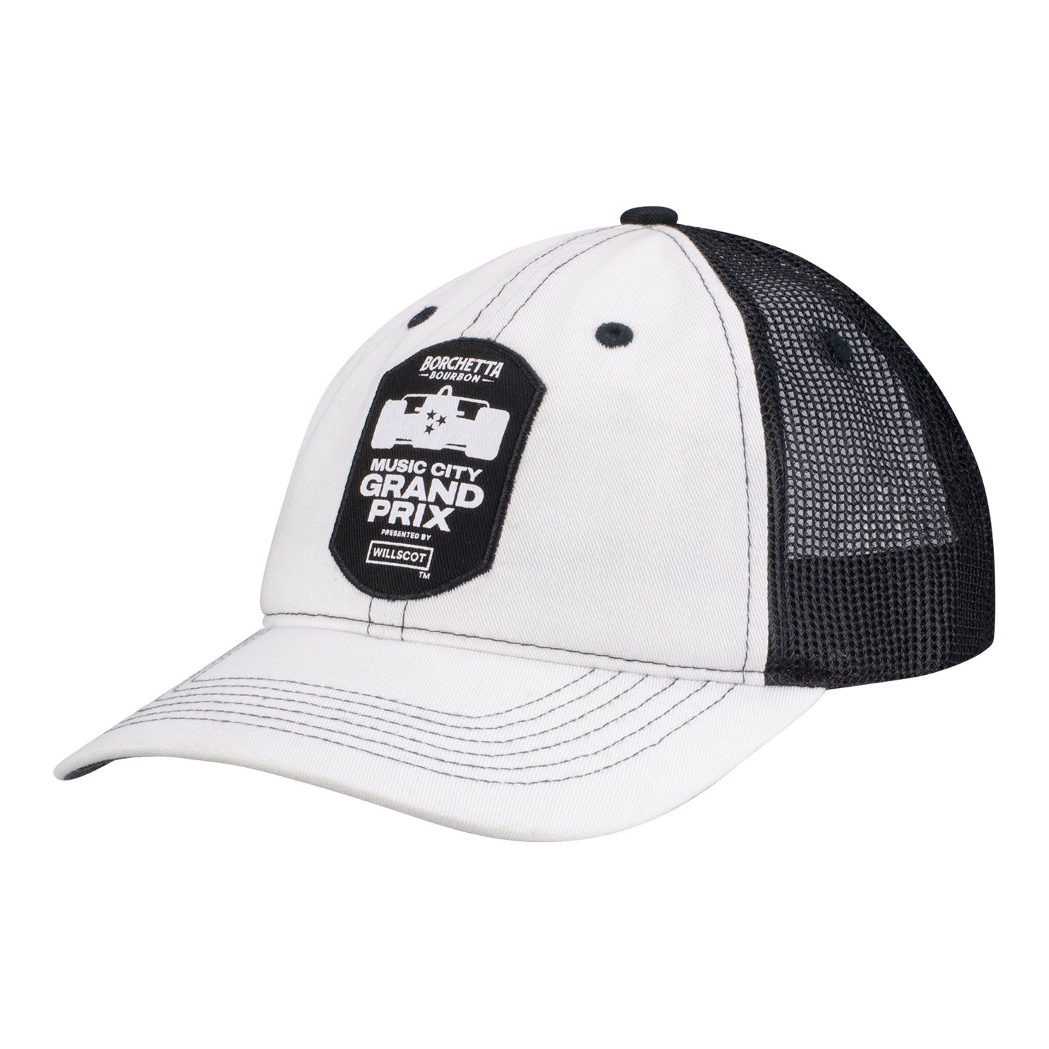 2025 Music City Grand Prix Nashville Meshback Hat in White - Front Left View 