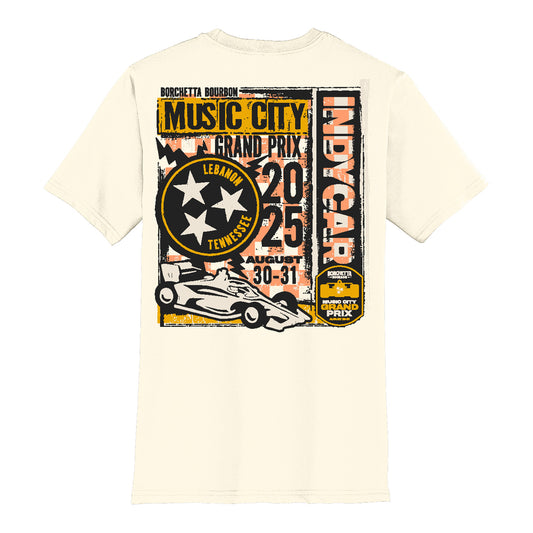 2025 Borchetta Bourbon Music City Grand Prix Show Print T-Shirt in White - Back View