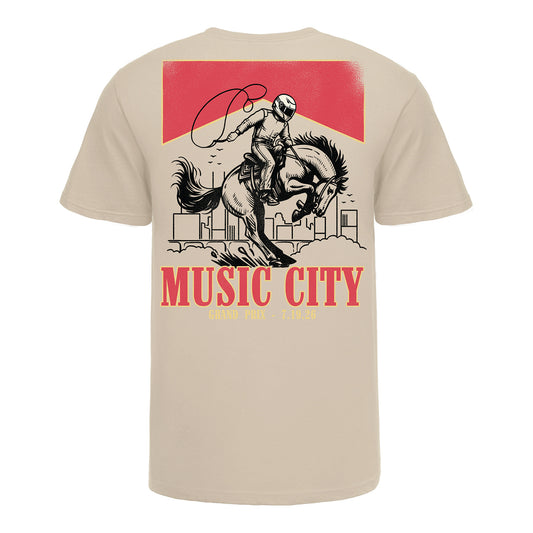 2026 Borchetta Bourbon Music City Grand Prix presented by OnlyBulls Cowboy T-Shirt in White - Back View