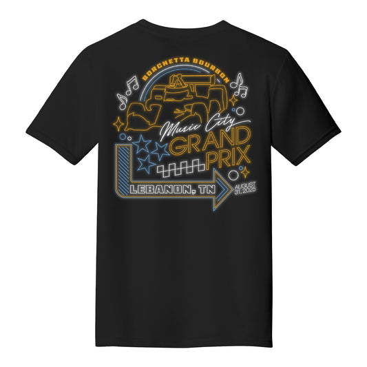 Youth 2025 Borchetta Bourbon Music City Grand Prix Neon Lights T-Shirt in Black - Back View