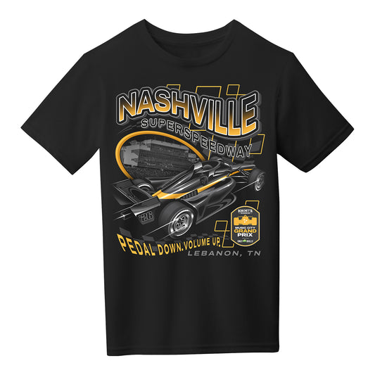 2026 Borchetta Bourbon Music City Grand Prix presented by OnlyBulls Ghost Youth T-Shirt in Black - Front View