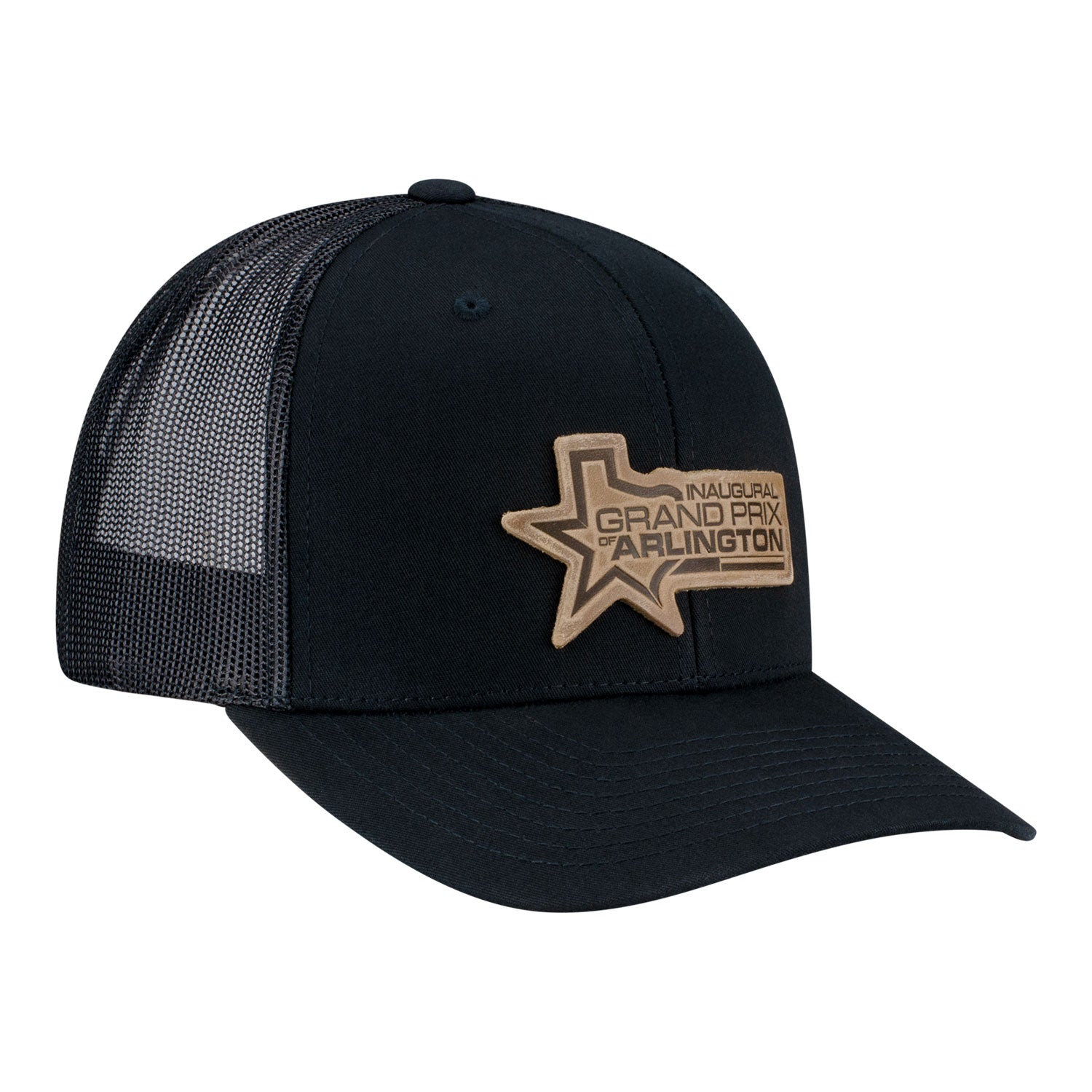 2026 Grand Prix of Arlington Meshback Leather Patch Hat Black - Front Right View