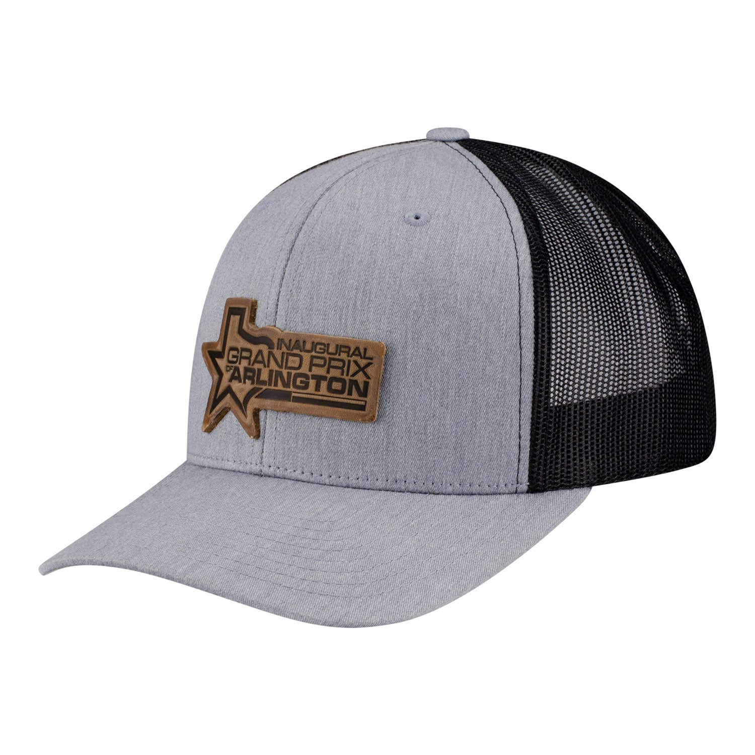 2026 Grand Prix of Arlington Meshback Leather Patch Hat Grey - Front Left View