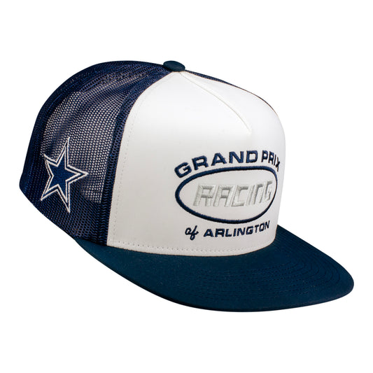 Cowboys x GPA HOOEY Snapback Hat in White and Blue - Front Right View