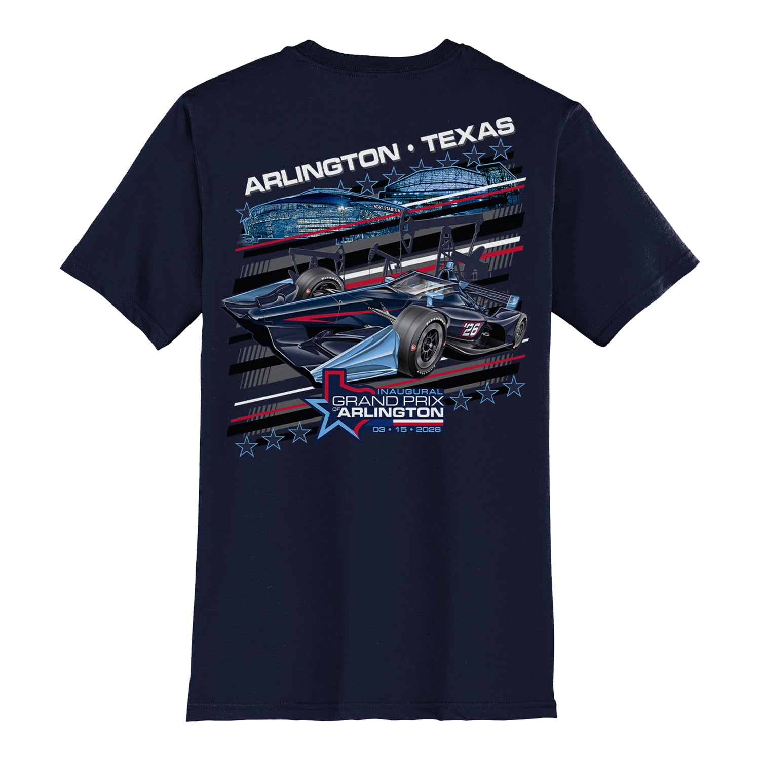 2026 Inaugural Grand Prix of Arlington Ghost Car T-Shirt in Blue - Back View 