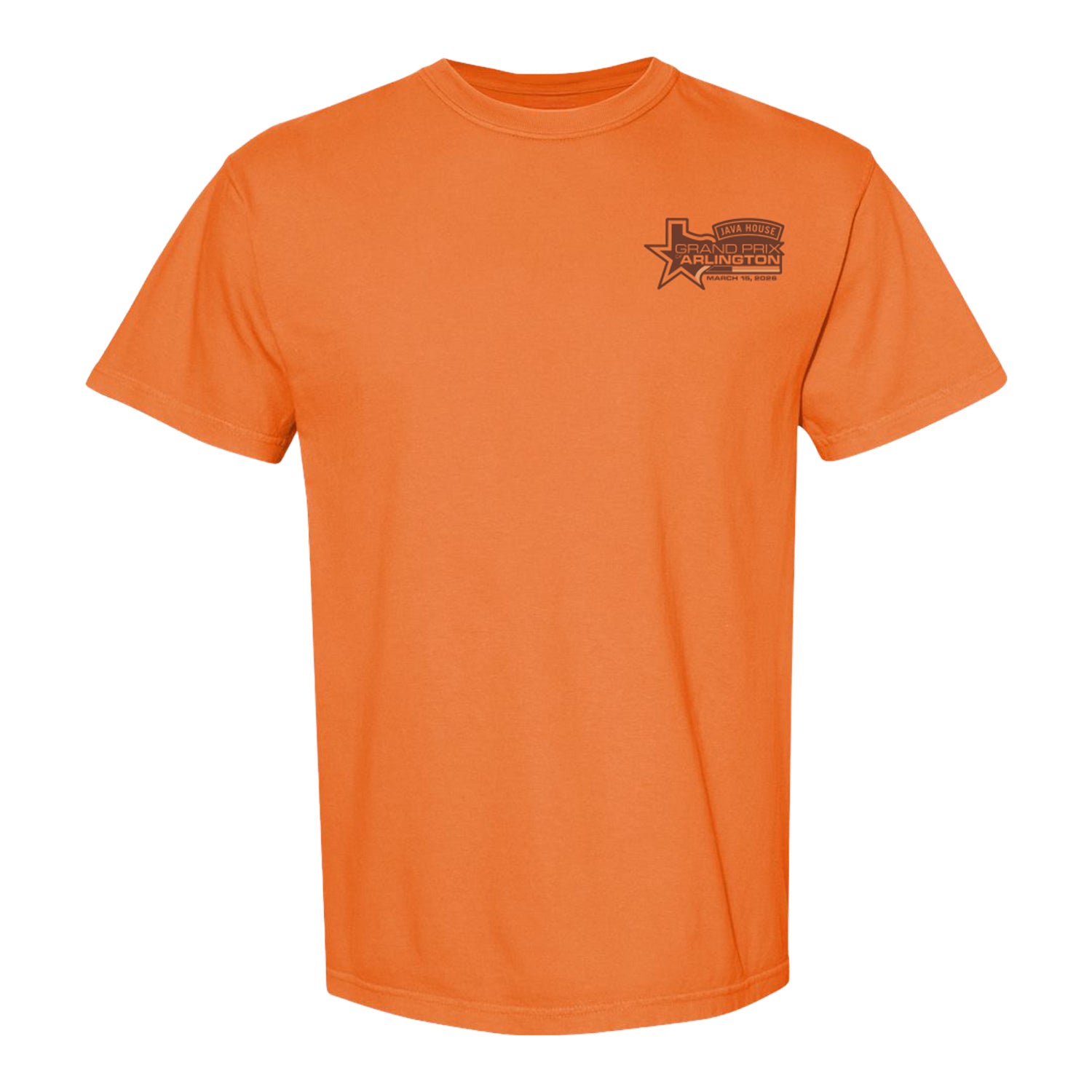 Java House Grand Prix of Arlington Stockyards Shirt in orange - Front View