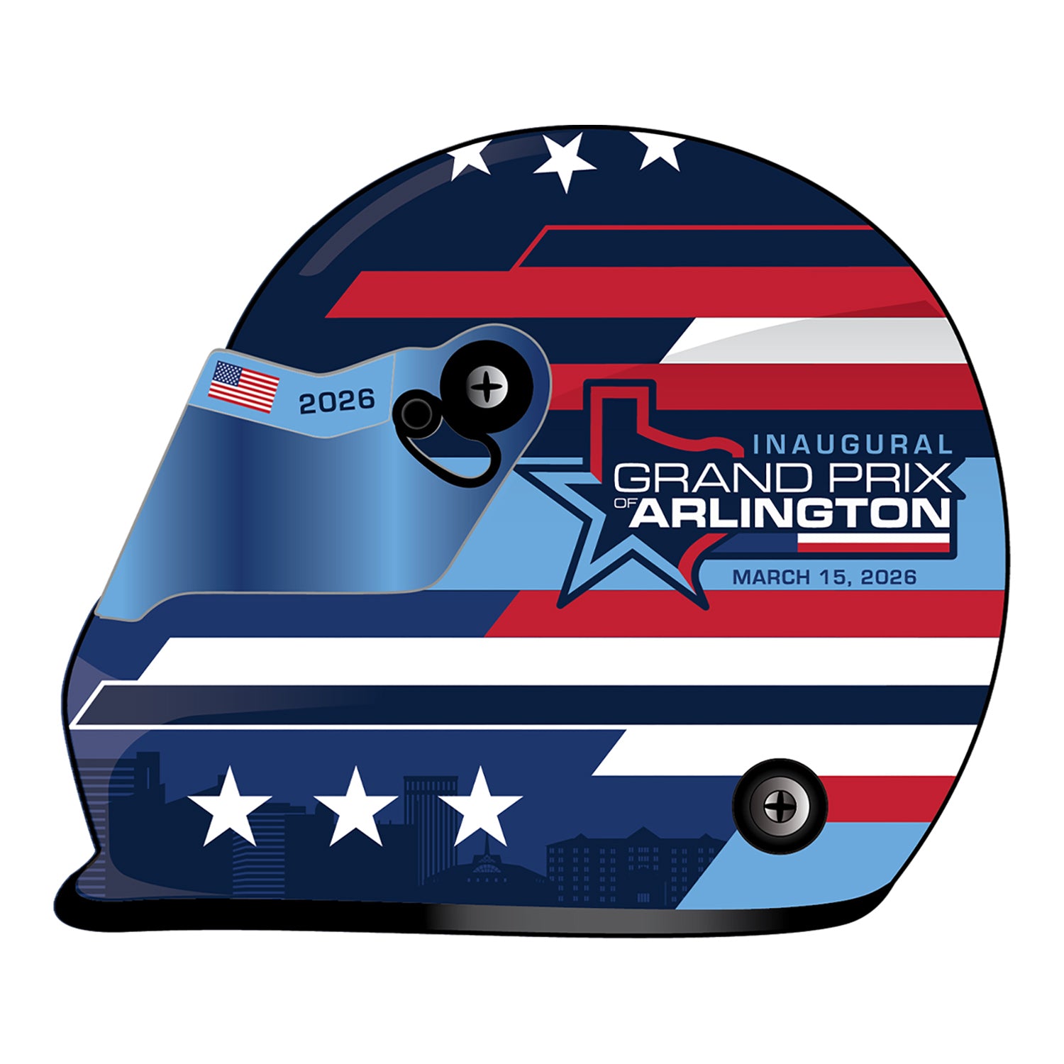 2026 Inaugural Grand Prix of Arlington Mini Helmet in Blue - Left Side View