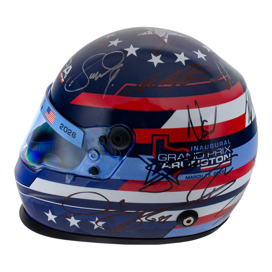 Java House Grand Prix of Arlington Autographed Mini-Size Helmet in Blue - Left Side View