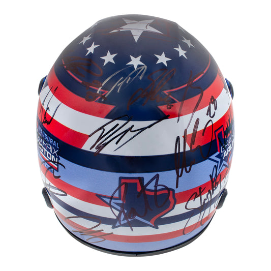 Java House Grand Prix of Arlington Autographed Mini-Size Helmet in Blue - Back Side View
