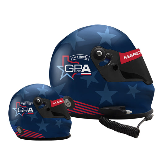 2027 Java House Grand Prix of Arlington Mini Helmet in Blue - Mini and Full Size View