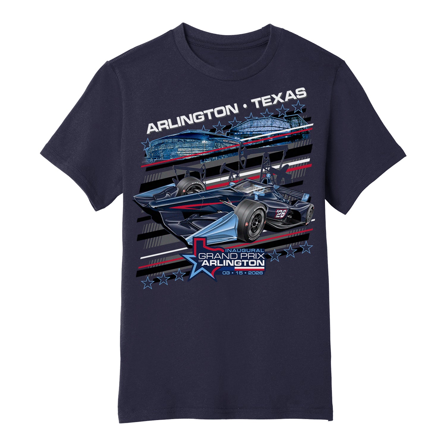Youth 2026 Inaugural Grand Prix of Arlington Ghost Car T-Shirt in Blue - Front View