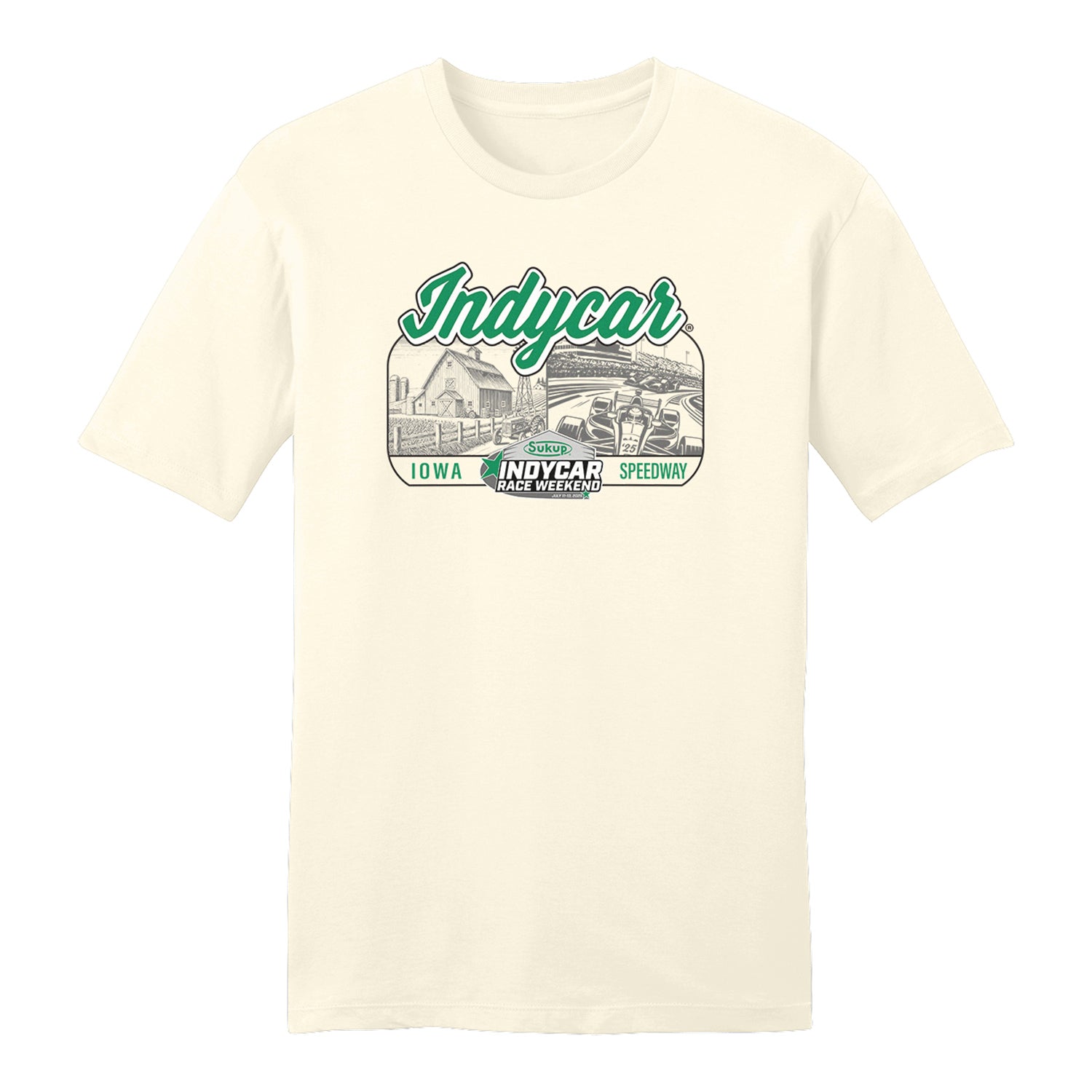 2025 Sukup INDYCAR Race Weekend Tracks and Tractors T-Shirt in White - Front View