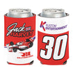 2023 Jack Harvey Can Cooler in red and white, front and back views
