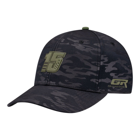 2026 Graham Rahal Camo Hat in black camo - front left view
