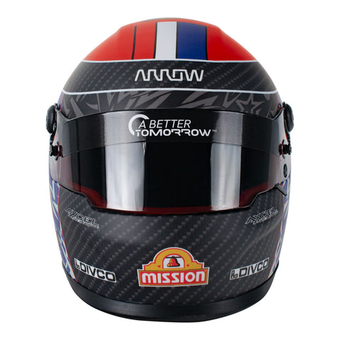 2023 Alexander Rossi Mini Helmet in red and black, front view