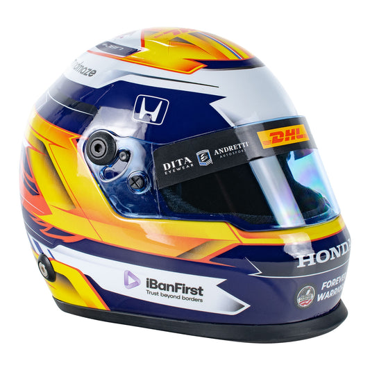 2023 Romain Grosjean Mini Helmet in blue and yellow - side view