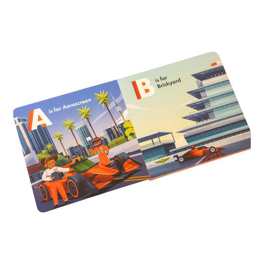 ABC'S of INDYCAR Cardboard Book In Multi-Color - Front View of Pages A & B