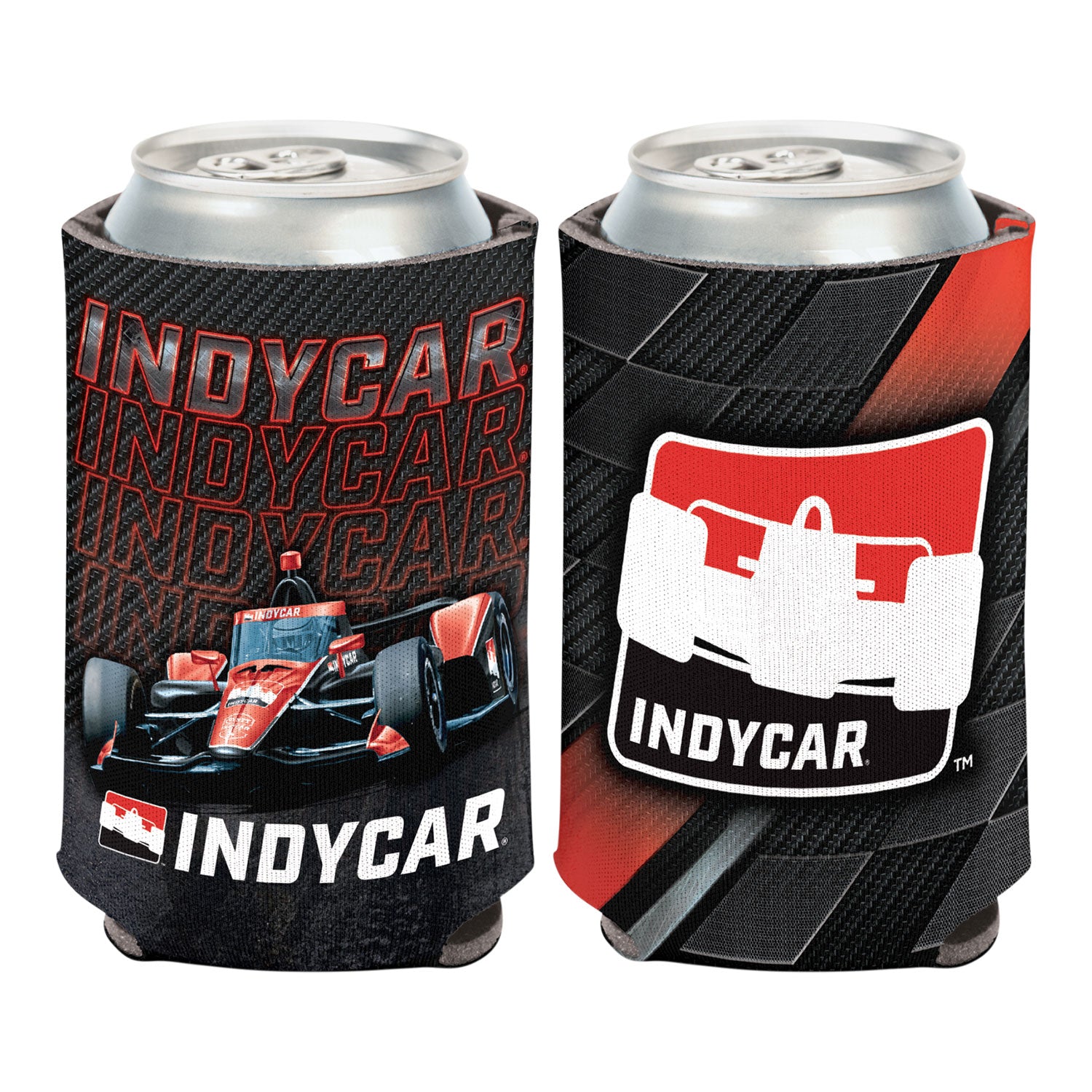 INDYCAR Can Cooler in Black and Red - Front and Back View
