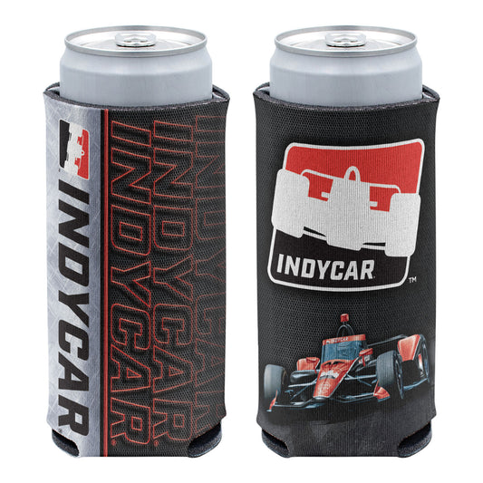 INDYCAR Slim Can Cooler in Black and Red - Front and Back View