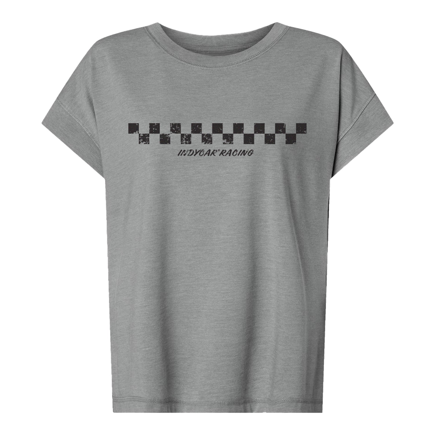 Ladies INDYCAR Checkers Tee in Grey - Front View