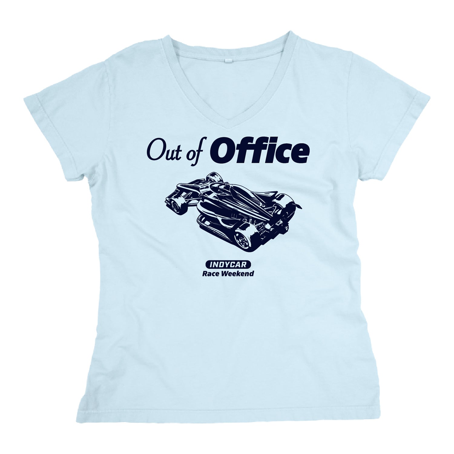 Ladies INDYCAR Out of Office T-Shirt in Light Blue - Front View