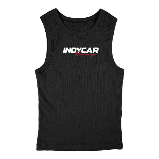 Ladies INDYCAR Racing Script Tank in Black - Front View