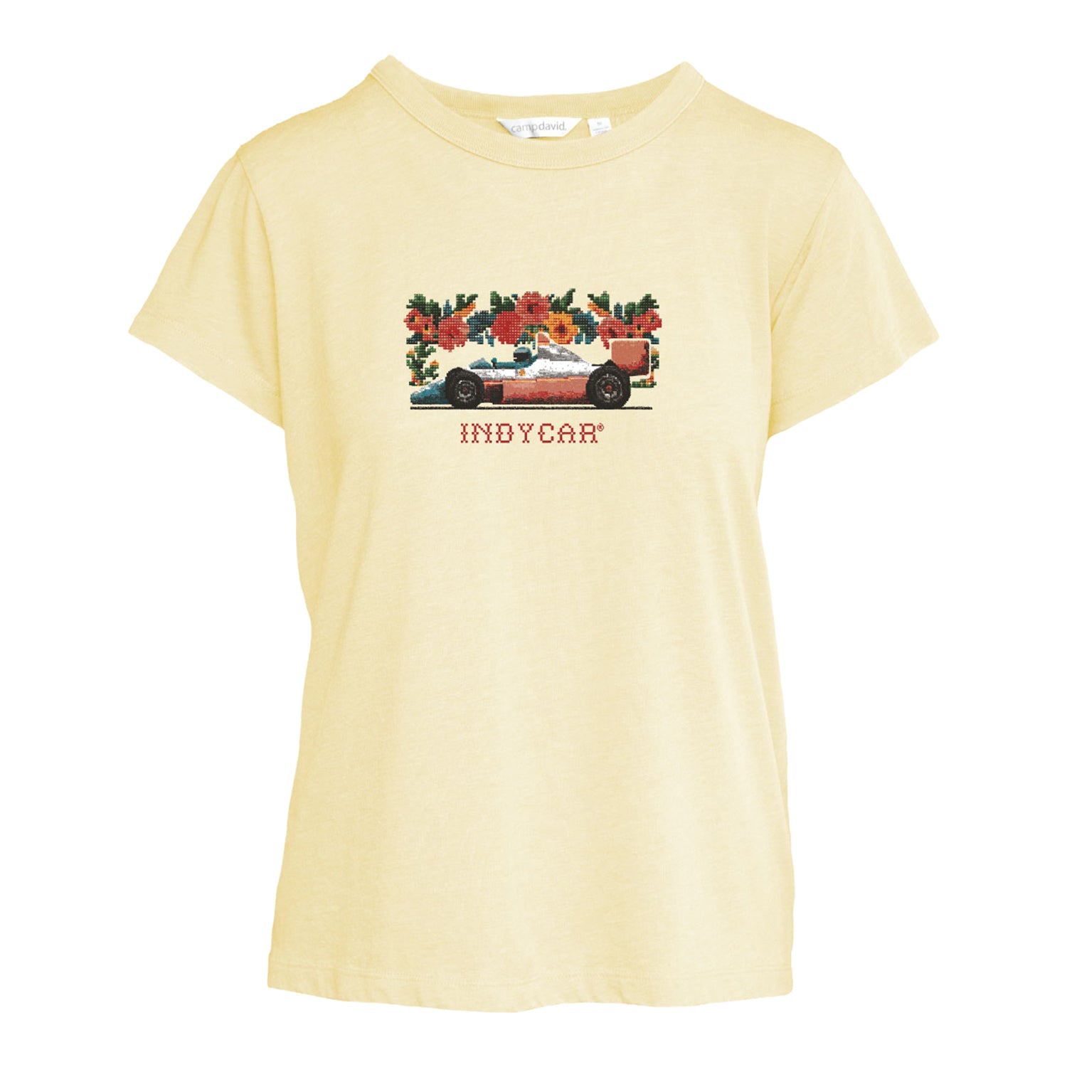 Ladies INDYCAR Essentials Cross-Stitch T-Shirt in White - Front View